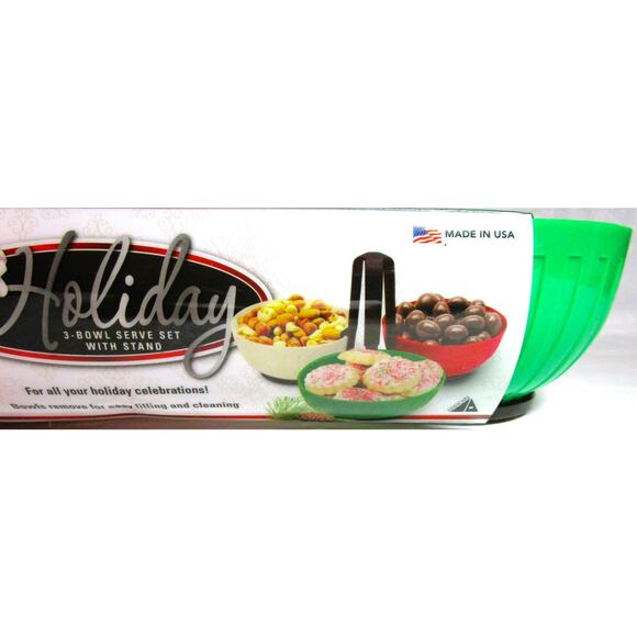 Skilcraft Three Serving Bowls Set with Stand Green Red White 16-ounce Capacity - Picture 3 of 3